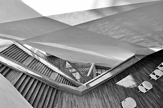 4973 Treppenhaus der Elbphilharmonie / Elphi in der Hafencity der Hansestadt Hamburg - Schwarz Wei Fotografie.