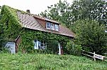 011_25961 | ein efeubewachsenes Wohnhaus auf dem Elbdeich in Rosengarten (08/2003); rechts im Bild das Schild "Hier kein Abriss"; auch Besitzer von diesem Haus wehren sich gegen die geplante Landebahnverlngerung der Airbuswerke in Hamburg Finkenwerder.